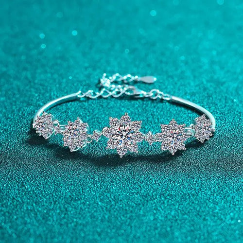 925 Silver Moissanite Snowflake Bracelet for Women, Elegant Fashion Jewelry for Holiday Gift or Special Occasions, Gift for Girlfriend Great Shopping 4You