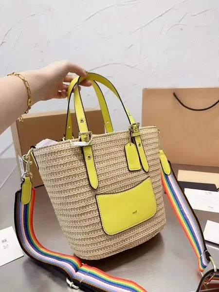 Original Straw Bag Handbag Vegetable Basket Shopping Bag Woven Large Capacity Angle Bag Fashion Brand Designer Clutch Wallet Shoulder Bag Gold Original Logo Unisex Great Shopping 4You