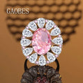 European & American High-End Design S925 Sterling Silver Ice Flower Cut Oval Pink Gemstone Ring, Full Diamond Accent Band, Luxury Fashion Ring for Women Great Shopping 4You