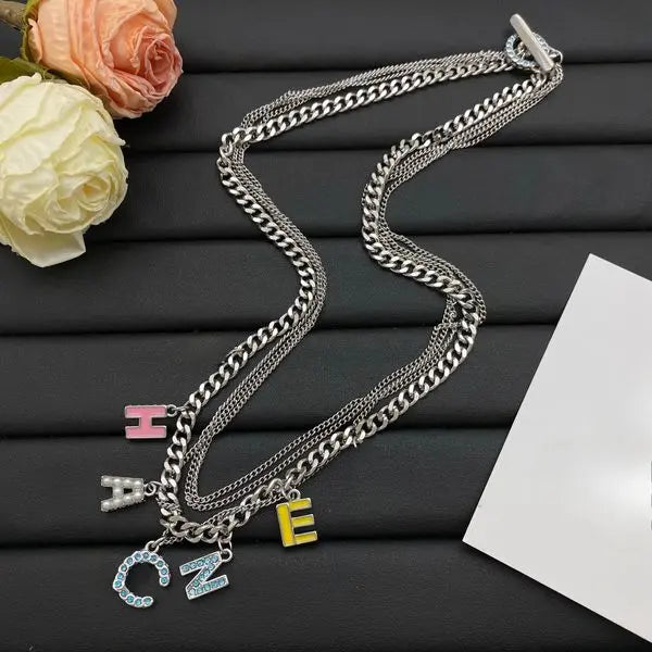 Fashion Necklace Multi-story Chain Letter Diamond Pendant for Womens Jewelry Designer High-Quality 18K Gold Wedding Great Shopping 4You