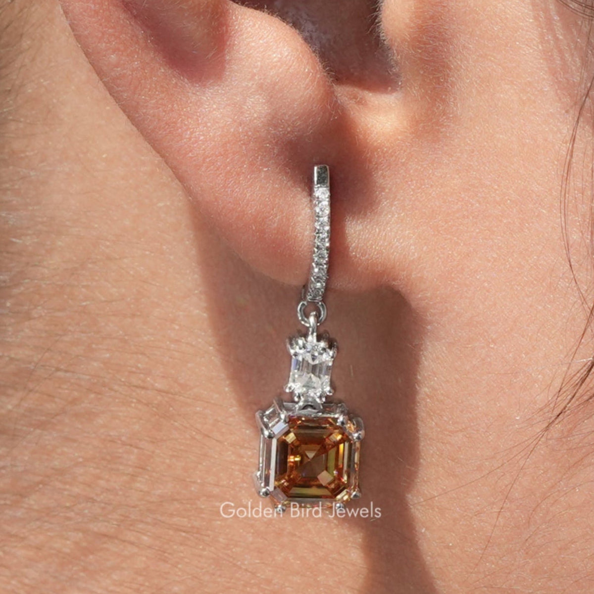 Asscher Cut Moissanite Dangle Drop Earrings