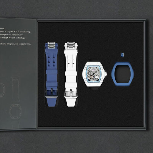 Atomic-Interchangeable Automatic (2-in-1)（IT） - Silver Blue / White Carbon Fiber+Dark Blue Fluororubber Tsarbomba Watch