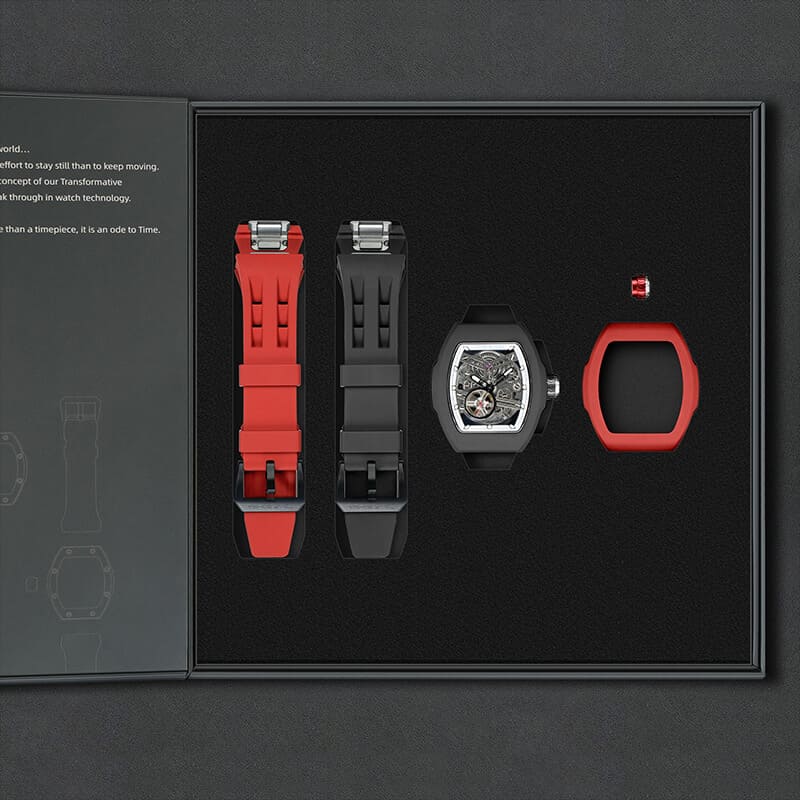 Atomic-Interchangeable Automatic (2-in-1)（IT） - Black White / Black Fluororubber+Red Fluororubber Tsarbomba Watch