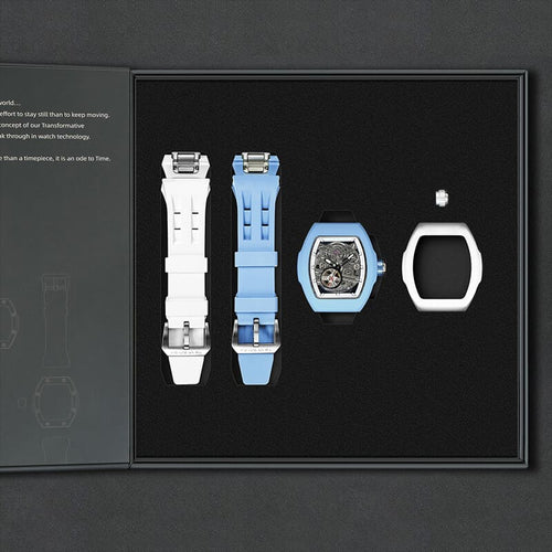 Atomic-Interchangeable Automatic (2-in-1)（IT） - Black White / Light Blue Fluororubber+White Fluororubber Tsarbomba Watch