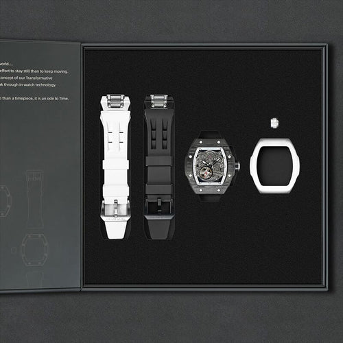Atomic-Interchangeable Automatic (2-in-1)（IT） - Black White / Black Carbon Fiber+White Fluororubber Tsarbomba Watch