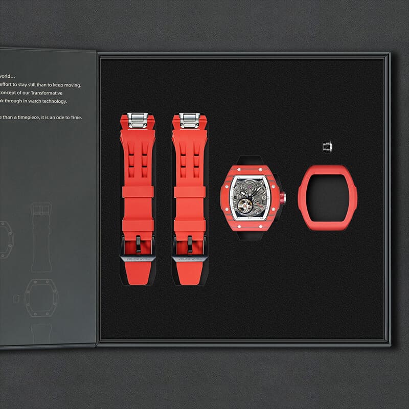 Atomic-Interchangeable Automatic (2-in-1)（IT） - Black White / Red Carbon Fiber+Red Fluororubber Tsarbomba Watch