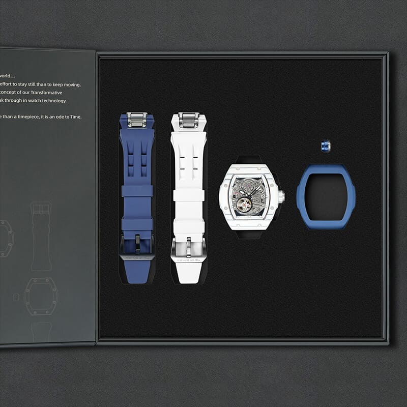 Atomic-Interchangeable Automatic (2-in-1)（IT） - Black White / White Carbon Fiber+Dark Blue Fluororubber Tsarbomba Watch