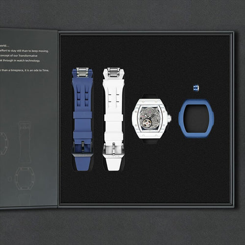 Atomic-Interchangeable Automatic (2-in-1)（IT） - Black White / White Carbon Fiber+Dark Blue Fluororubber Tsarbomba Watch