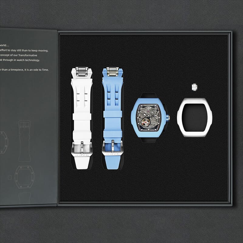 Atomic-Interchangeable Automatic (2-in-1)（IT） - Black / Light Blue Fluororubber+White Fluororubber Tsarbomba Watch