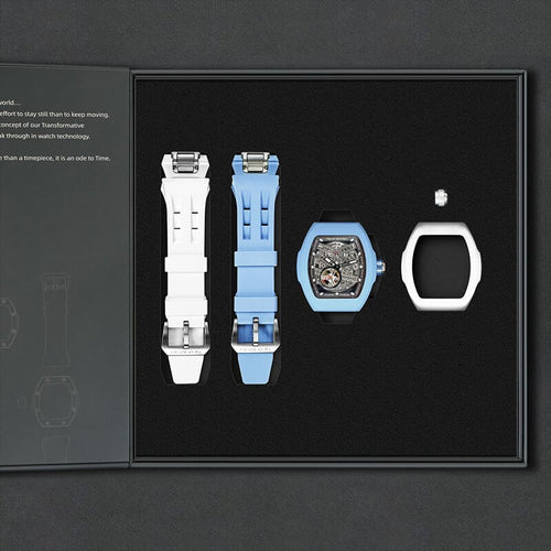 Atomic-Interchangeable Automatic (2-in-1)（IT） - Black / Light Blue Fluororubber+White Fluororubber Tsarbomba Watch