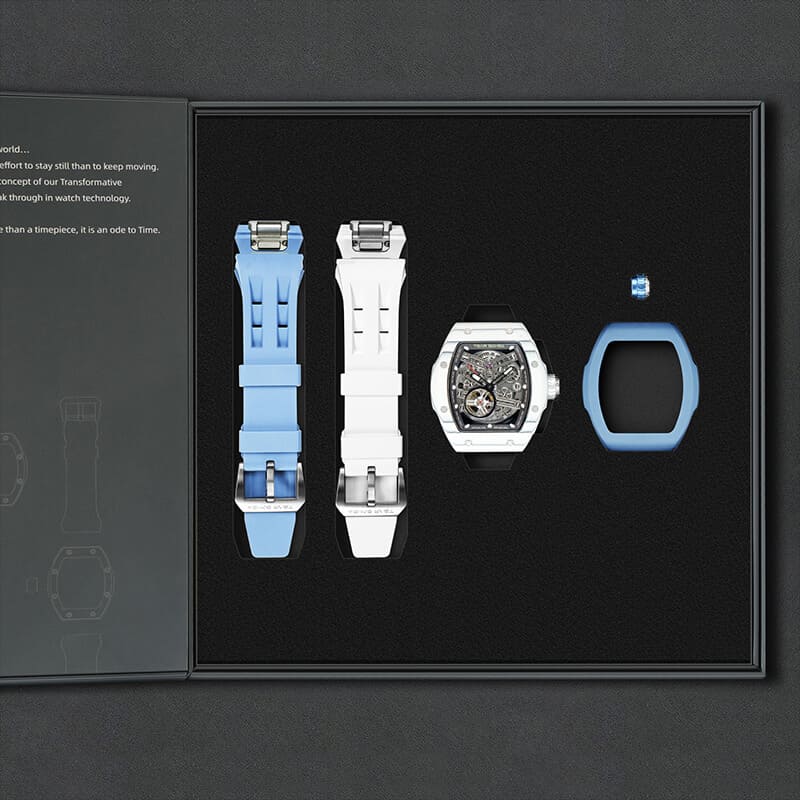 Atomic-Interchangeable Automatic (2-in-1)（IT） - Black / White Carbon Fiber+Light Blue Fluororubber Tsarbomba Watch