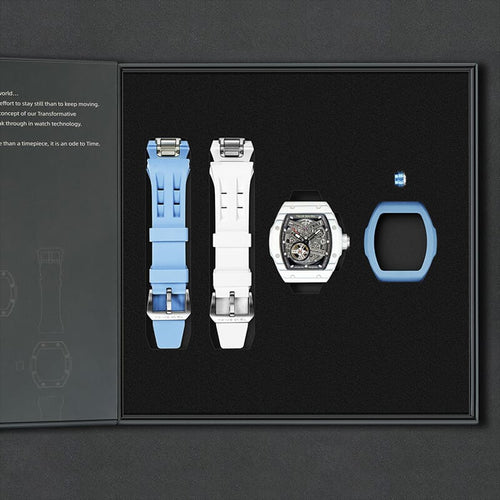 Atomic-Interchangeable Automatic (2-in-1)（IT） - Black / White Carbon Fiber+Light Blue Fluororubber Tsarbomba Watch