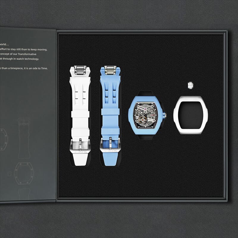 Atomic-Interchangeable Automatic (2-in-1)（IT） - Silver Black / Light Blue Fluororubber+White Fluororubber Tsarbomba Watch