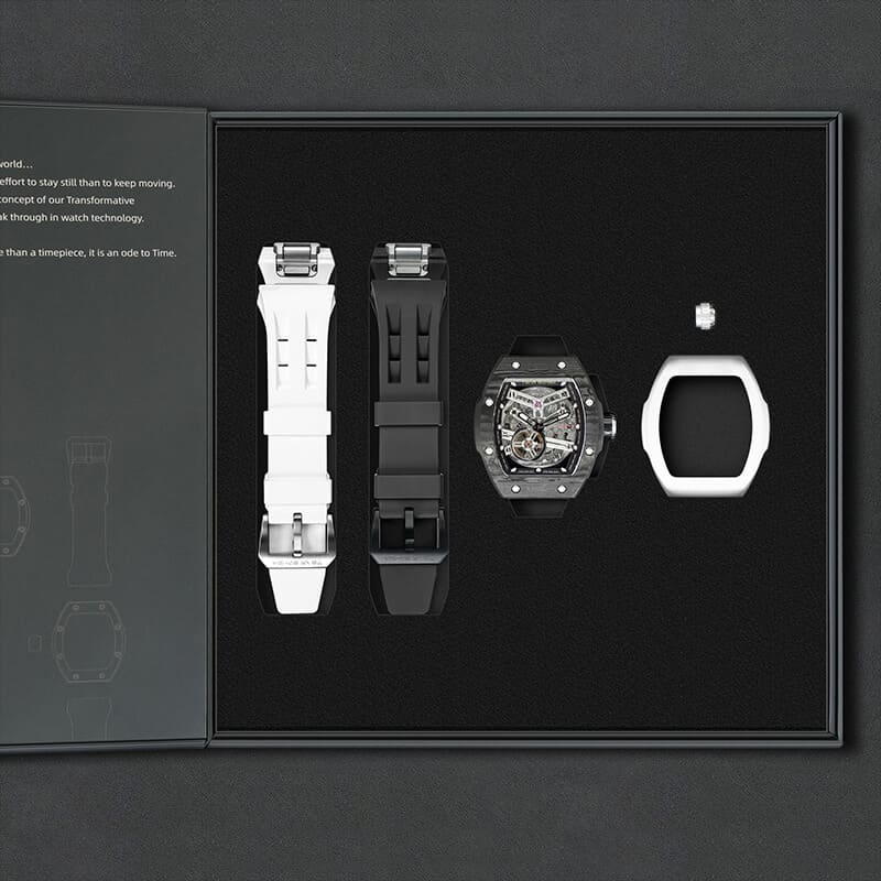 Atomic-Interchangeable Automatic (2-in-1)（IT） - Silver Black / Black Carbon Fiber+White Fluororubber Tsarbomba Watch
