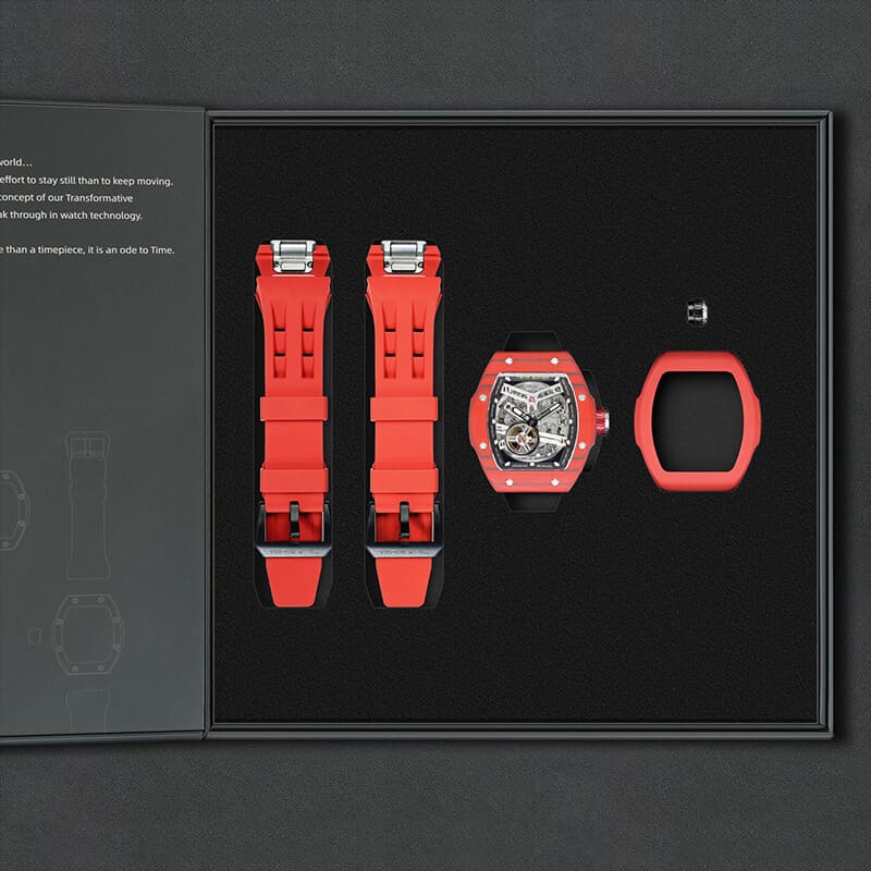 Atomic-Interchangeable Automatic (2-in-1)（IT） - Silver Black / Red Carbon Fiber+Red Fluororubber Tsarbomba Watch