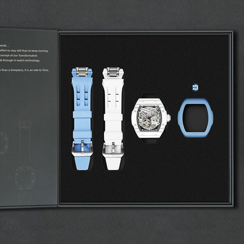 Atomic-Interchangeable Automatic (2-in-1)（IT） - Silver Black / White Carbon Fiber+Light Blue Fluororubber Tsarbomba Watch