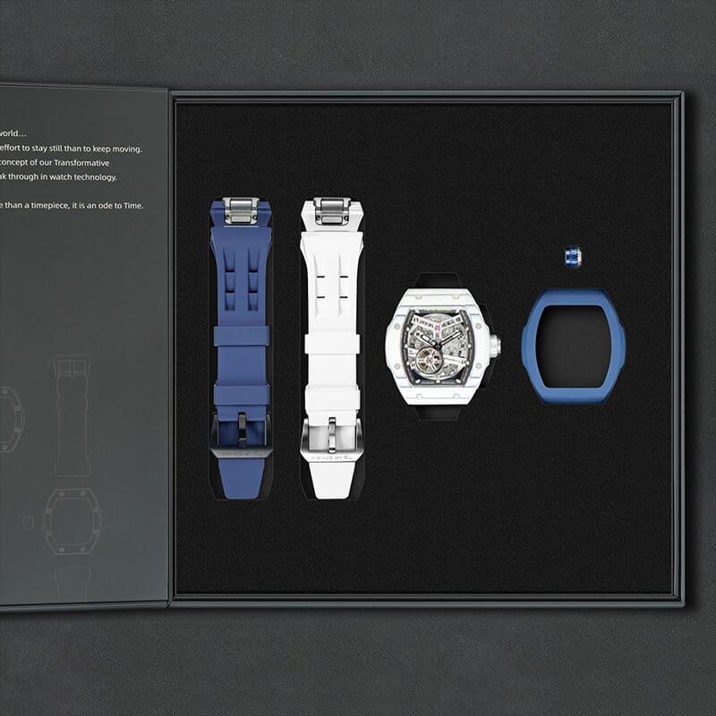 Atomic-Interchangeable Automatic (2-in-1)（IT） - Silver Black / White Carbon Fiber+Dark Blue Fluororubber Tsarbomba Watch