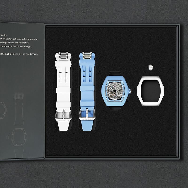 Atomic-Interchangeable Automatic (2-in-1)（IT） - Silver Blue / Light Blue Fluororubber+White Fluororubber Tsarbomba Watch