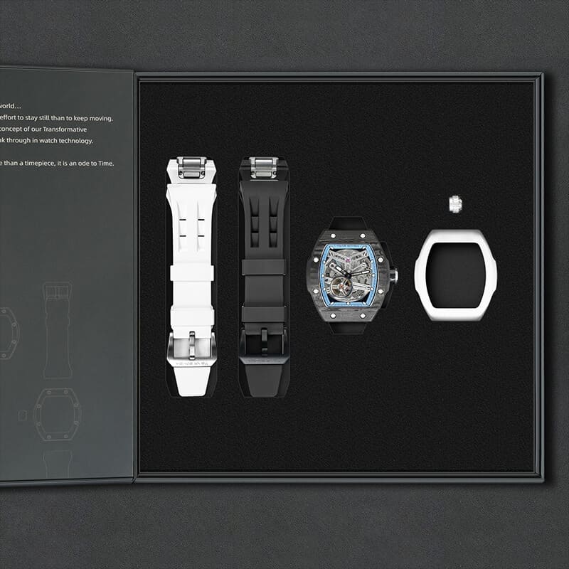 Atomic-Interchangeable Automatic (2-in-1)（IT） - Silver Blue / Black Carbon Fiber+White Fluororubber Tsarbomba Watch