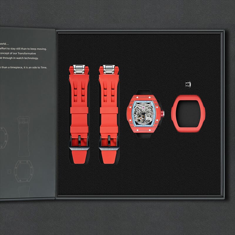 Atomic-Interchangeable Automatic (2-in-1)（IT） - Silver Blue / Red Carbon Fiber+Red Fluororubber Tsarbomba Watch