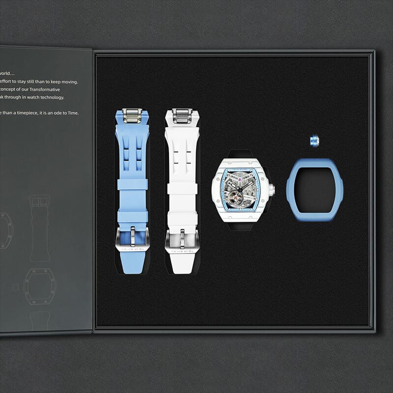 Atomic-Interchangeable Automatic (2-in-1)（IT） - Silver Blue / White Carbon Fiber+Light Blue Fluororubber Tsarbomba Watch