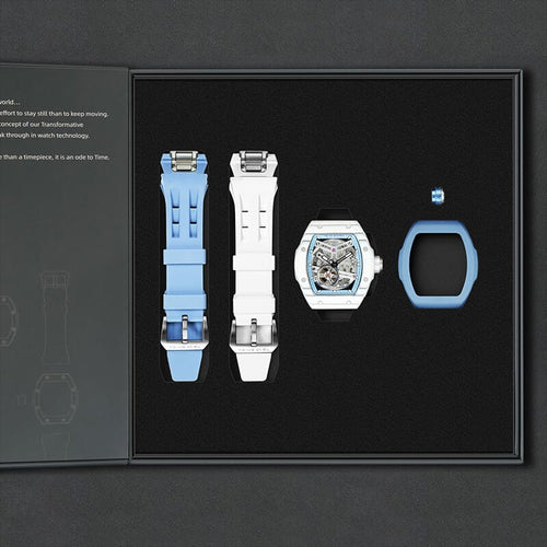 Atomic-Interchangeable Automatic (2-in-1)（IT） - Silver Blue / White Carbon Fiber+Light Blue Fluororubber Tsarbomba Watch