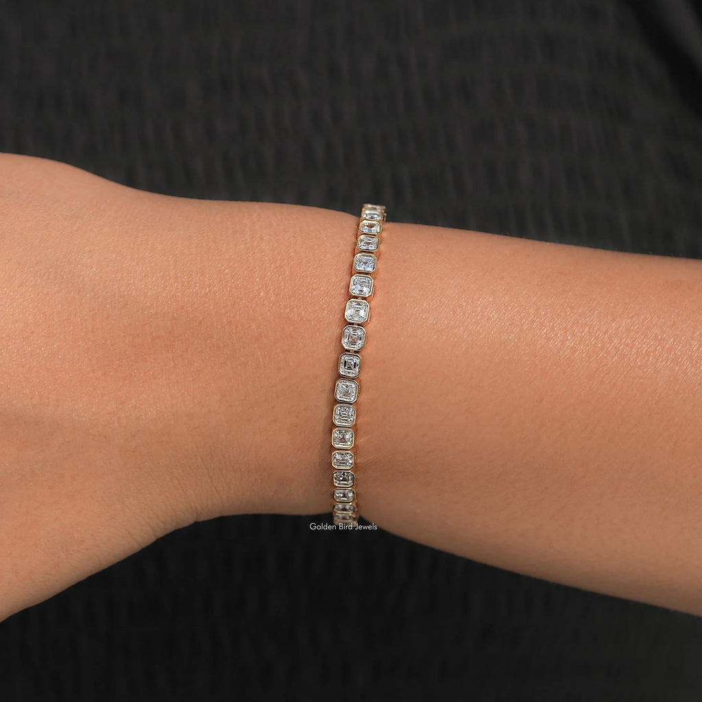 Bezel Set Asscher Lab Diamond Tennis Bracelet