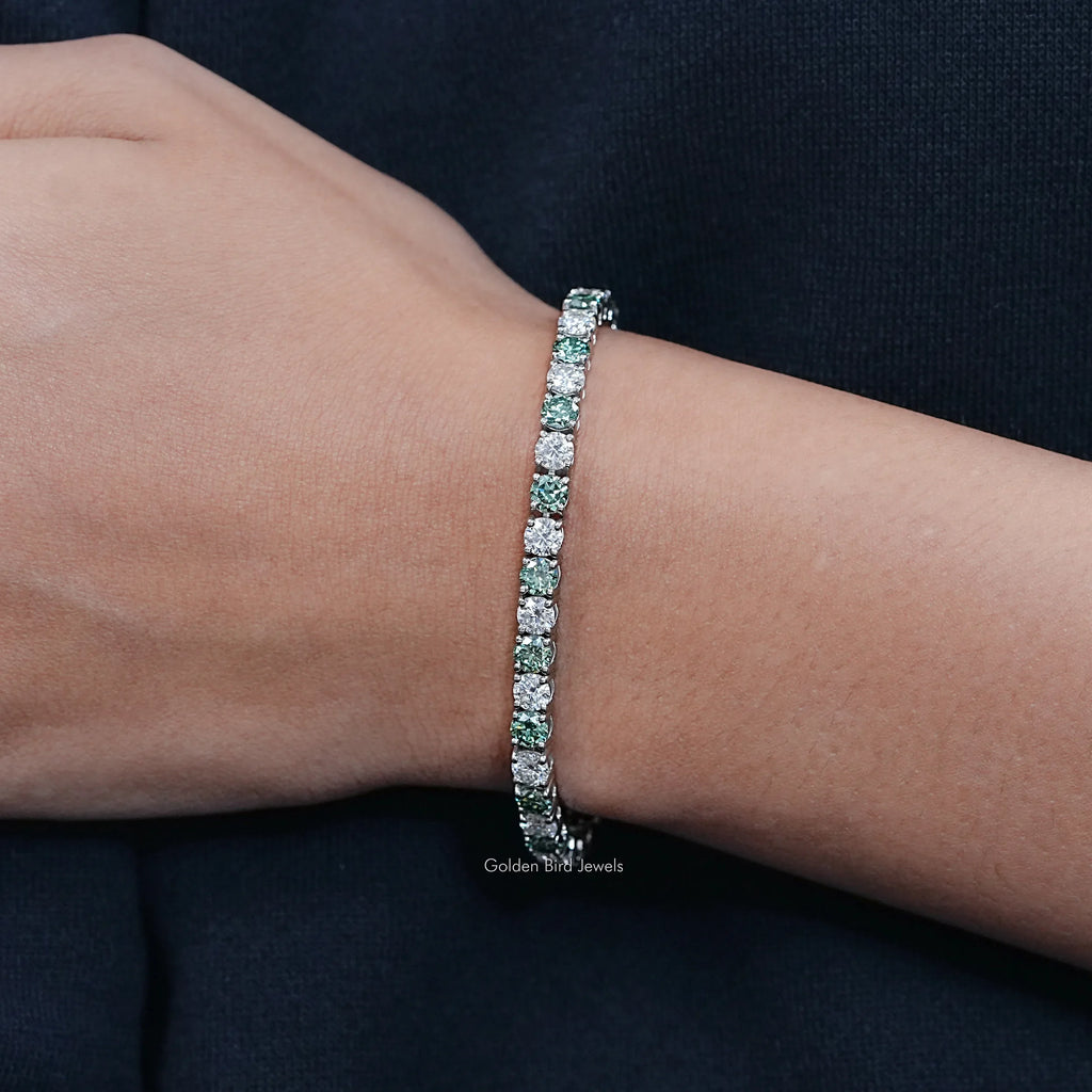 Round Moissanite Alternative Green Tennis Bracelet
