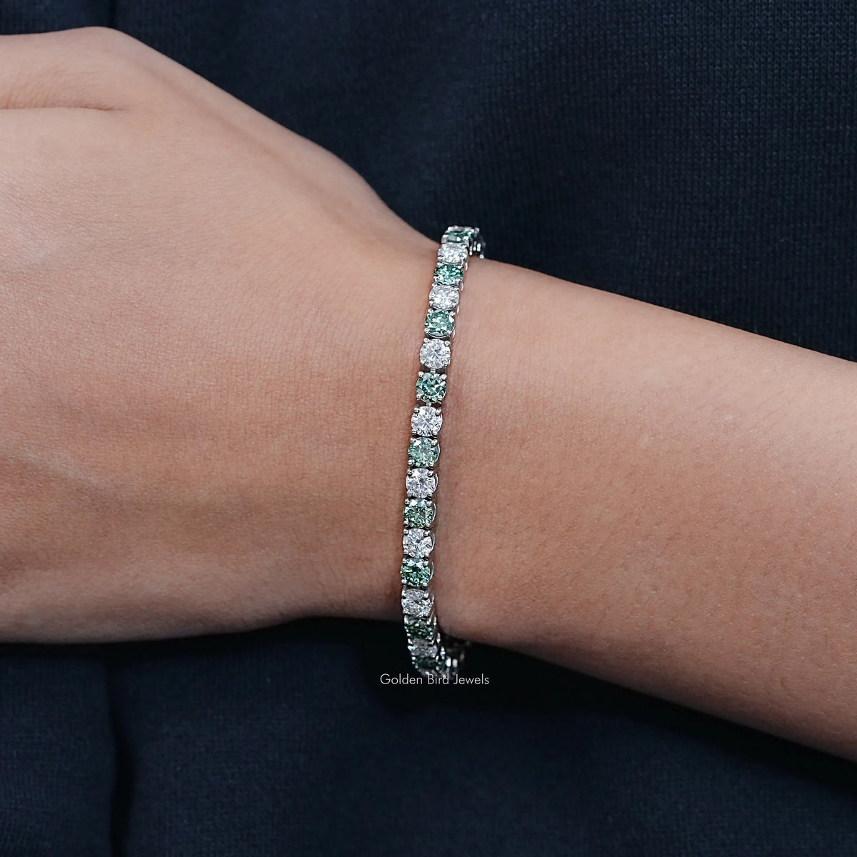 Round Moissanite Alternative Green Tennis Bracelet