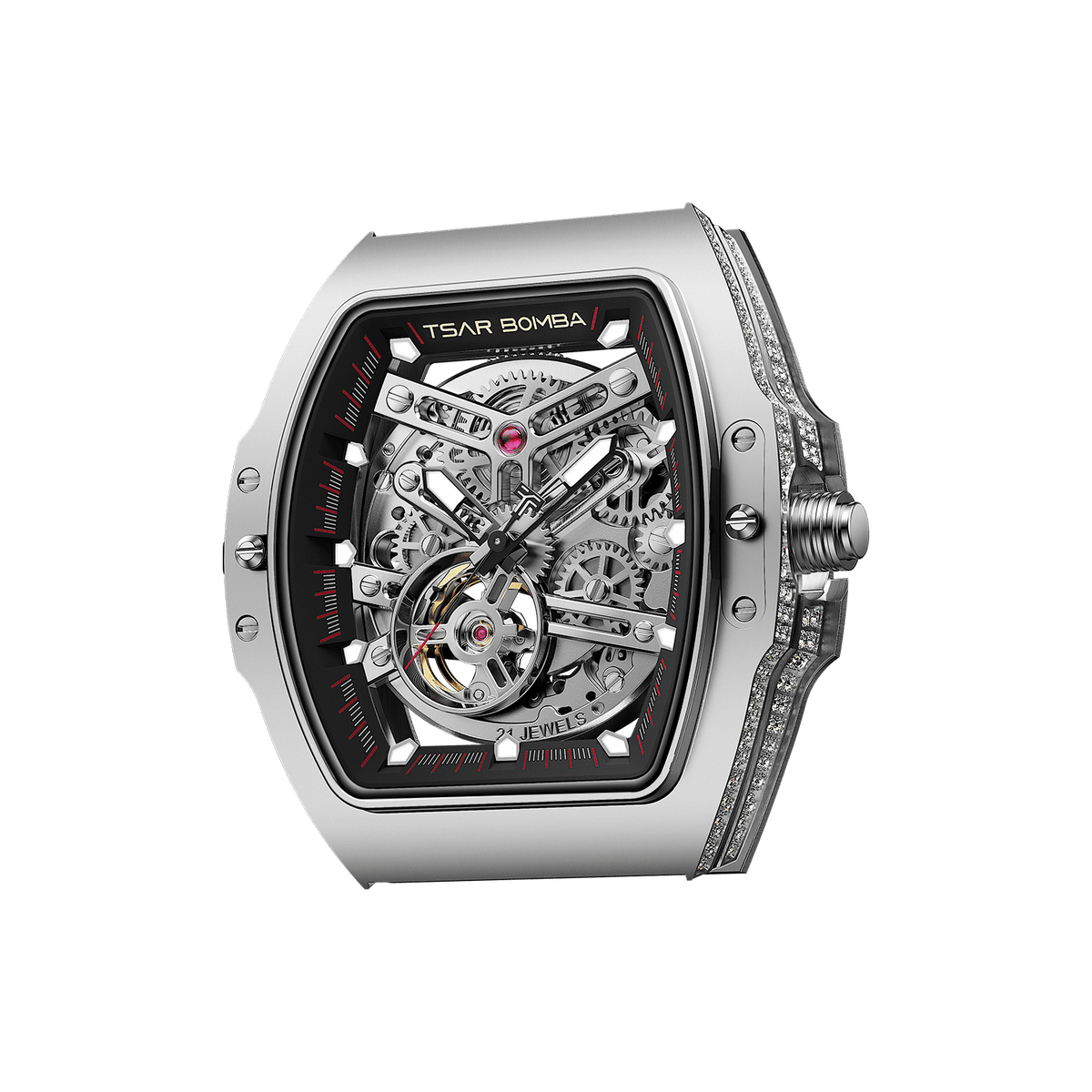 Atomic Interchangeable Watch Head - Automatic Cubic Zirconia-Silver Black