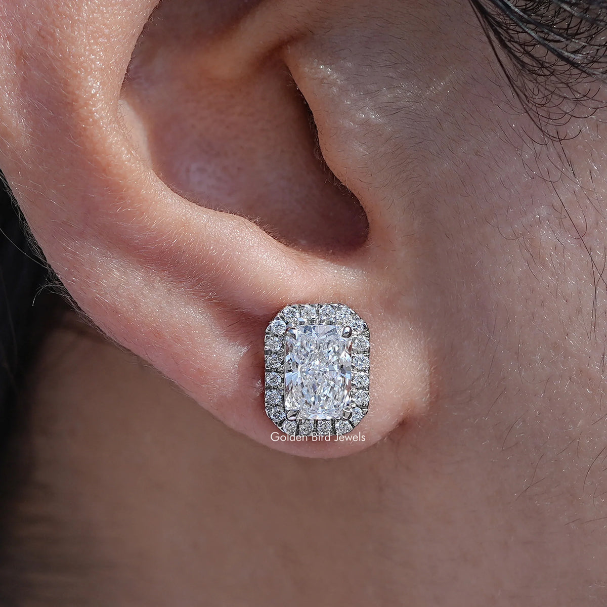 Radiant Cut Lab Diamond Halo Stud Earrings
