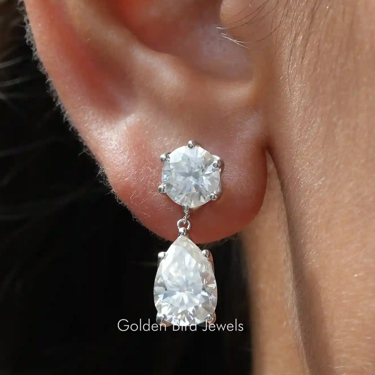 Round And Pear Cut Moissanite Dangle Drop Earrings