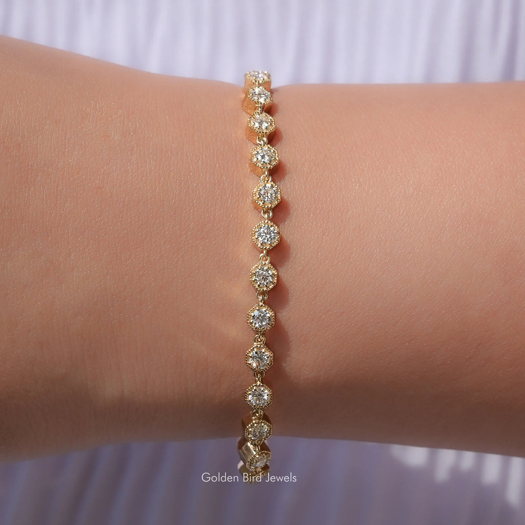 Round Cut Moissanite Gold Tennis Bracelet