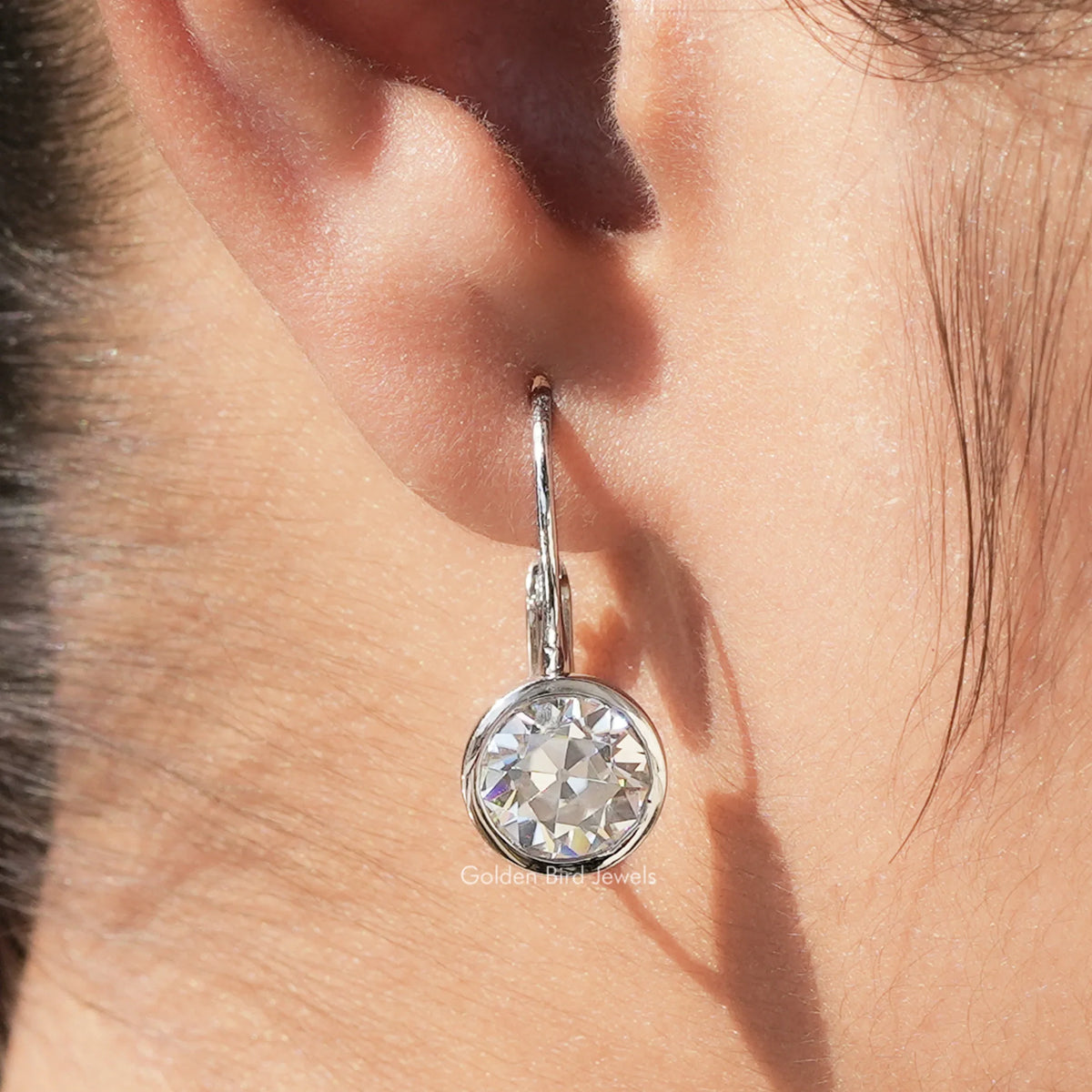 Round Moissanite Lever Back Dangle Drop Earrings