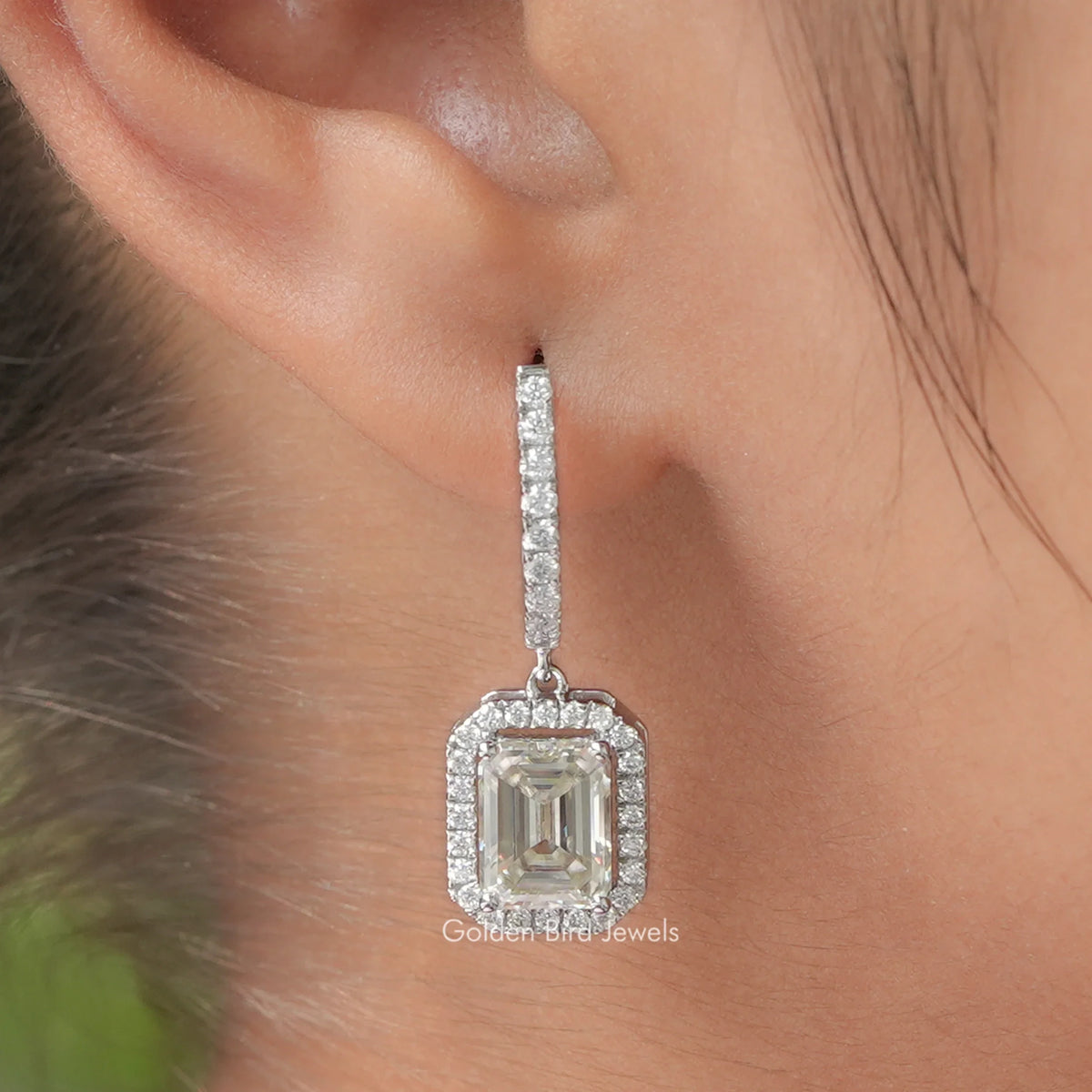 Emerald Cut Halo Moissanite Dangle Drop Earrings – Great Shopping 4You