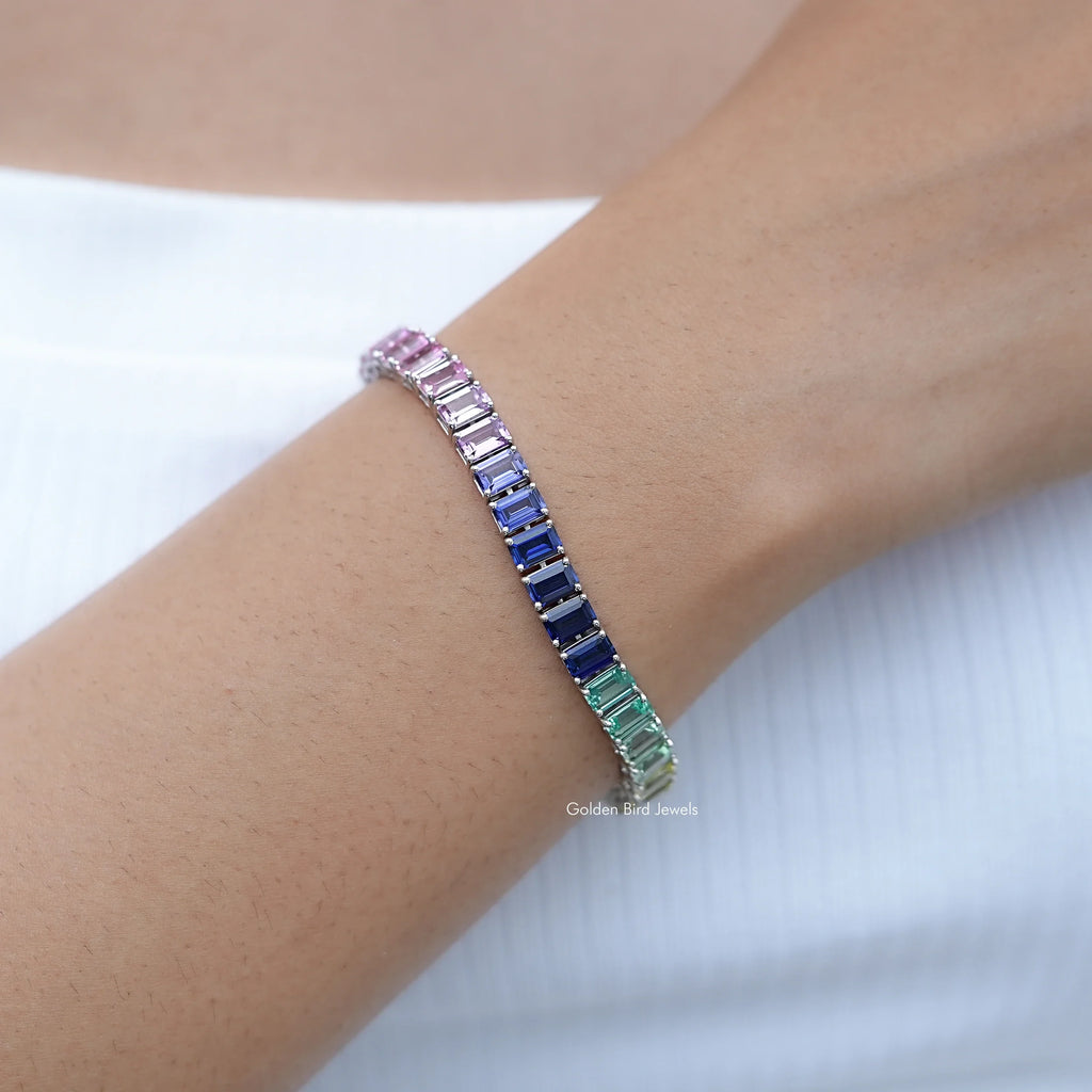 Gradient Multi Color Emerald Gemstone Tennis Bracelet