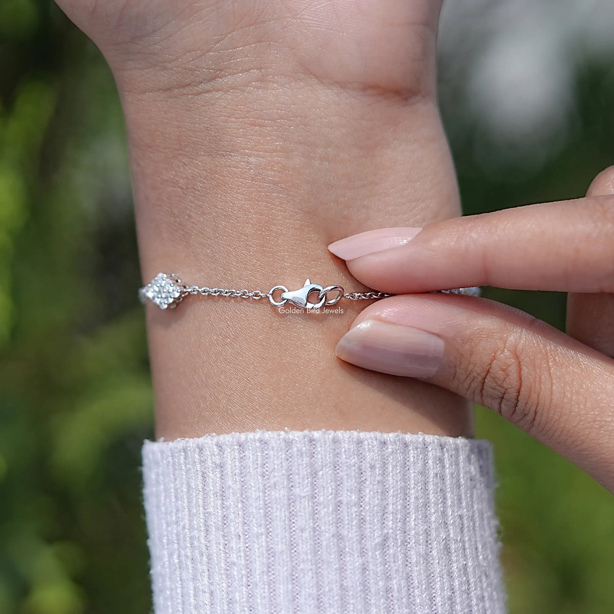 Round Cut CVD Diamond Station Chain Bracelet