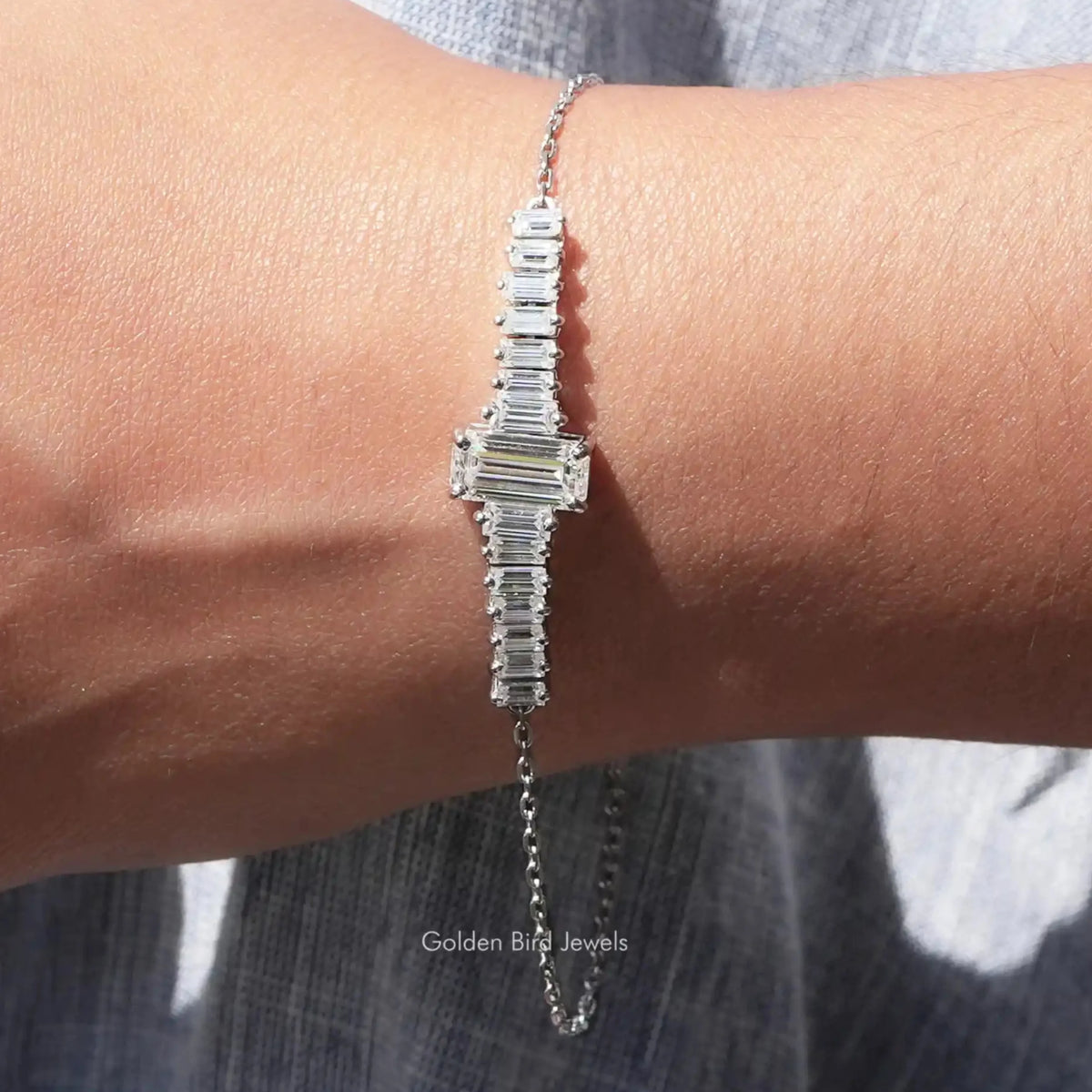 Long Emerald Cut Moissanite Tennis Chain Bracelet