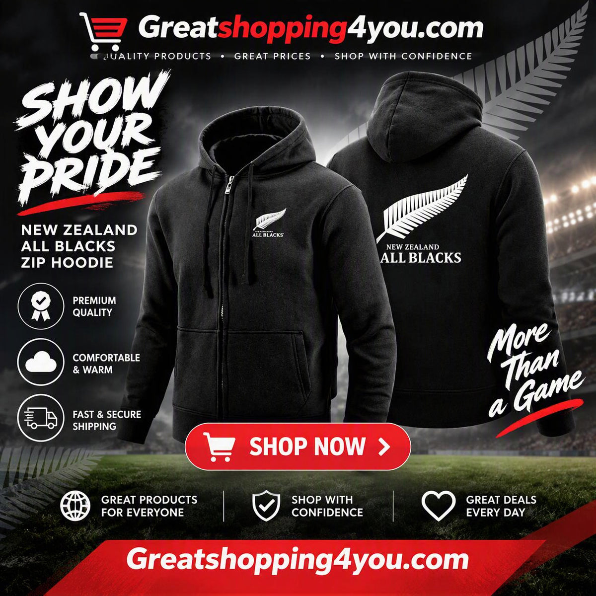 MenS All Blacks Rugby Zip Up Hoodies