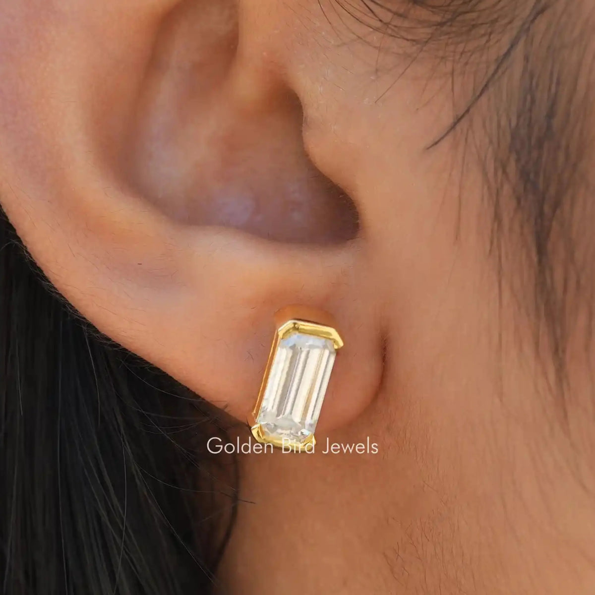 Moissanite Long Emerald Stud Earrings For Her
