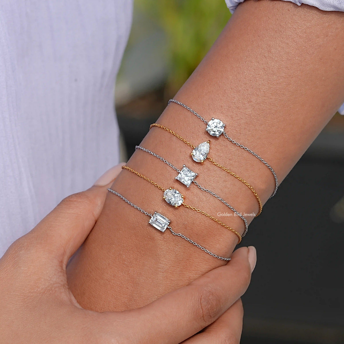 Multi Shape Moissanite Solitaire Chain Bracelet