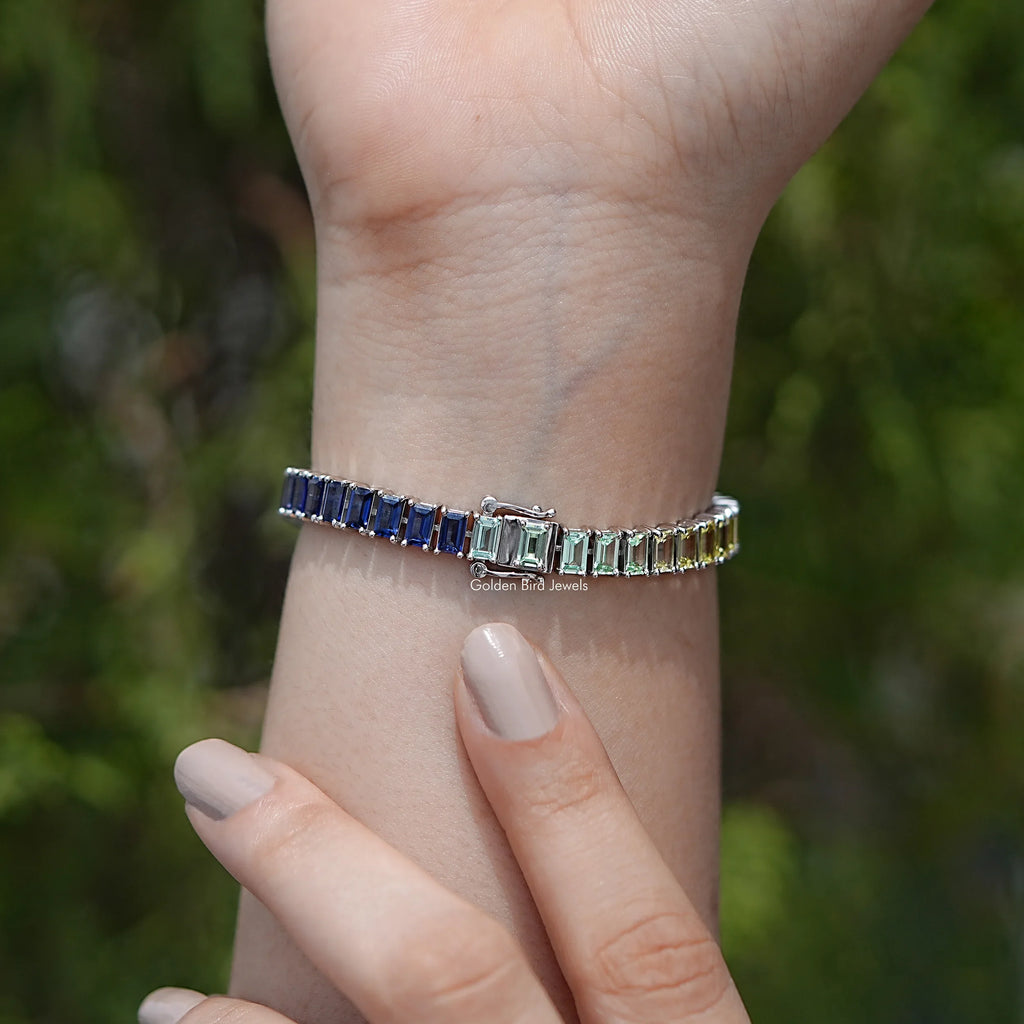 Multi Color Baguette Gemstone Tennis Bracelet
