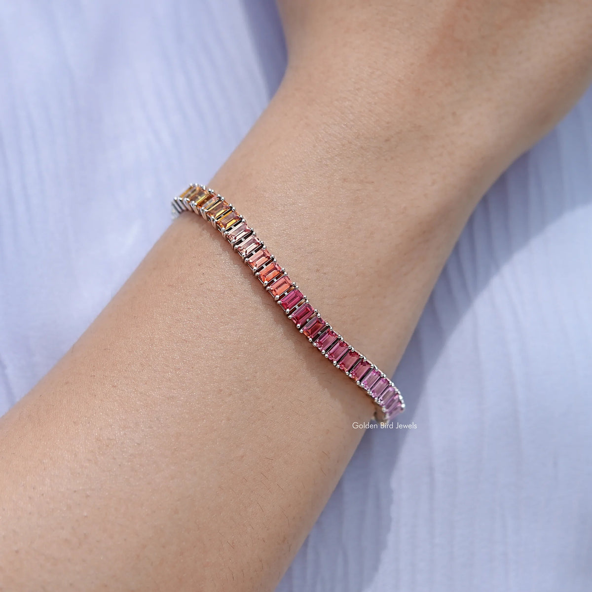 Multi Color Baguette Gemstone Tennis Bracelet