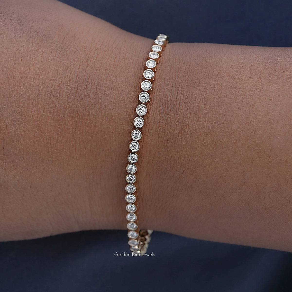 Round Cut Lab Diamond Bezel Set Tennis Bracelet