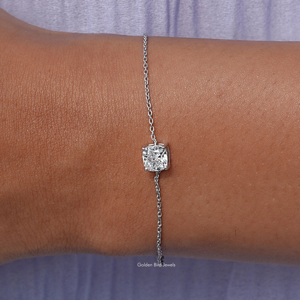 Solitaire Lab Diamond Cushion Cut Chain Bracelet