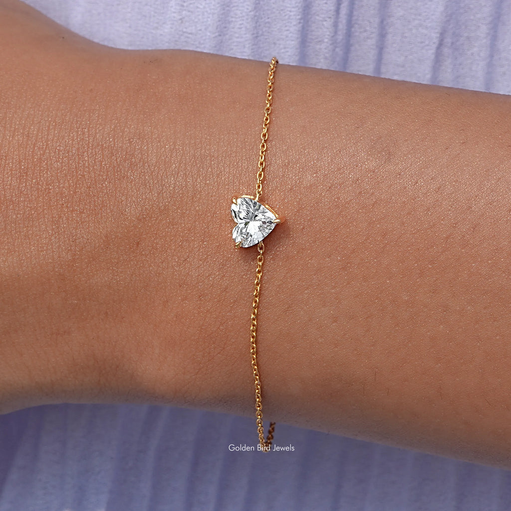 Heart Shaped Diamond Solitaire Chain Bracelet