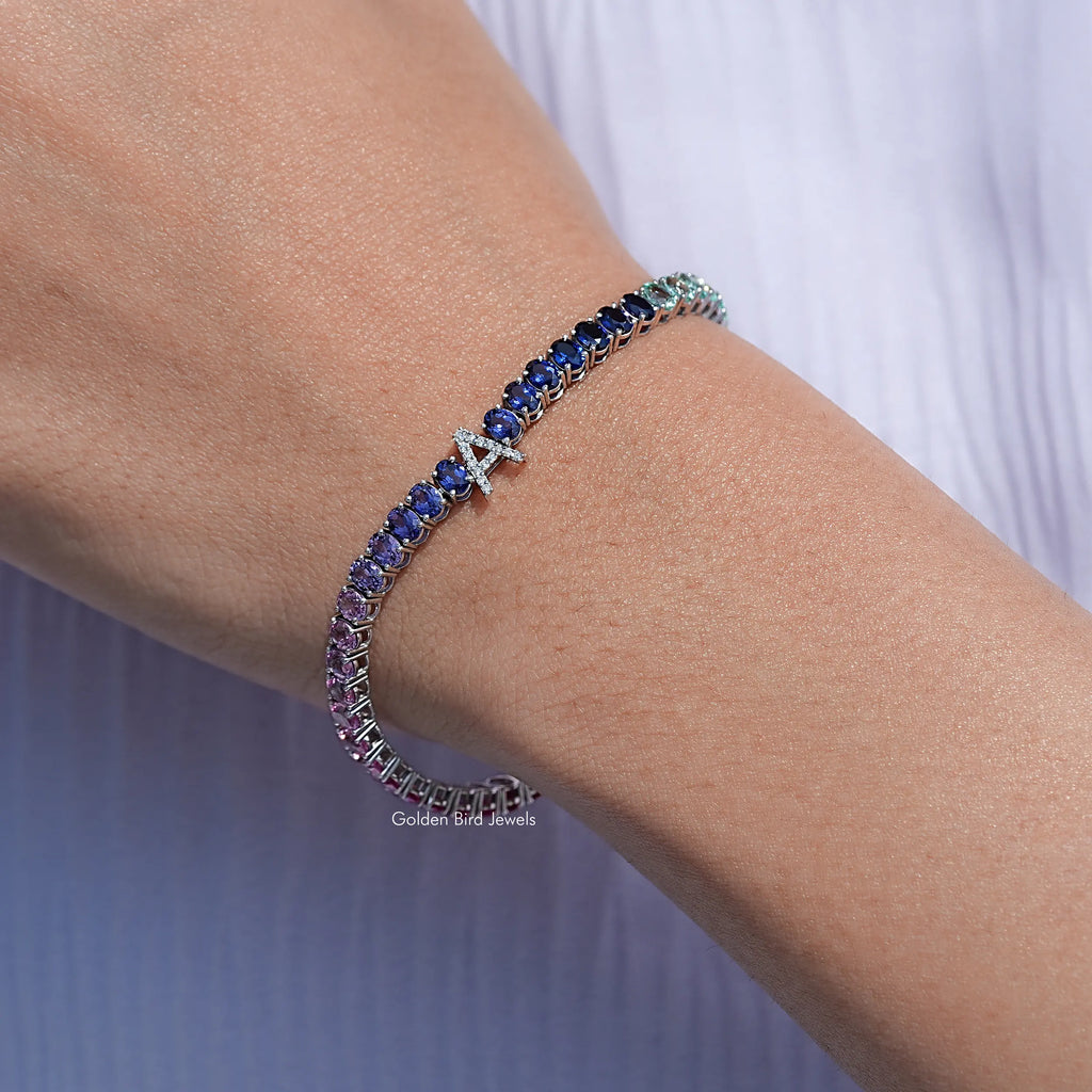 Gradient Multi Color Oval Gemstone Tennis Bracelet