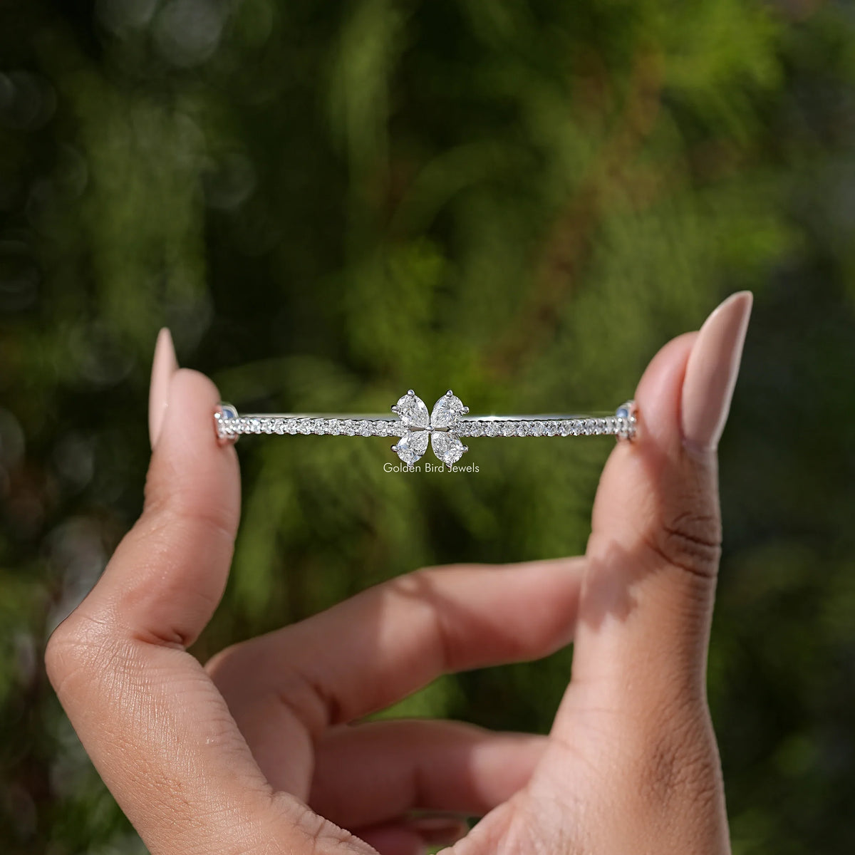 Pear Cut Lab Diamond Flower Shape Bangle Bracelet