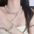 Good Lucky White Pearl Micro Pave Letter V Pendant Necklace Bracelet for Women Gift Great Shopping 4You