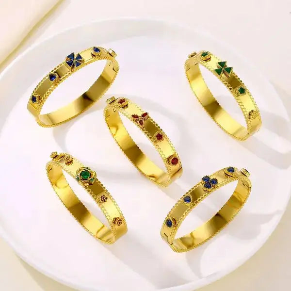 New Fashionable Simple Titanium Steel 18K Gold Waterproof Colorful Zircon Bracelet for Women, Color Retention and Versatile Great Shopping 4You